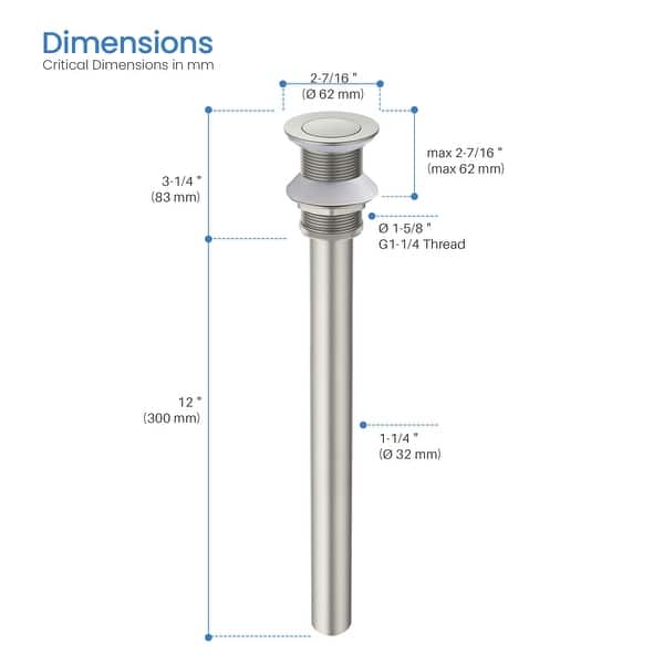 Bathroom Sink Pop Up Drain Stopper with 12" tailpiece, without Overflow ...